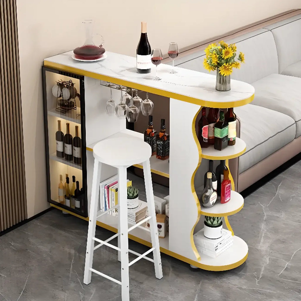 Table de bar contemporaine en pierre à plateau libre avec rangement pour bars à domicile