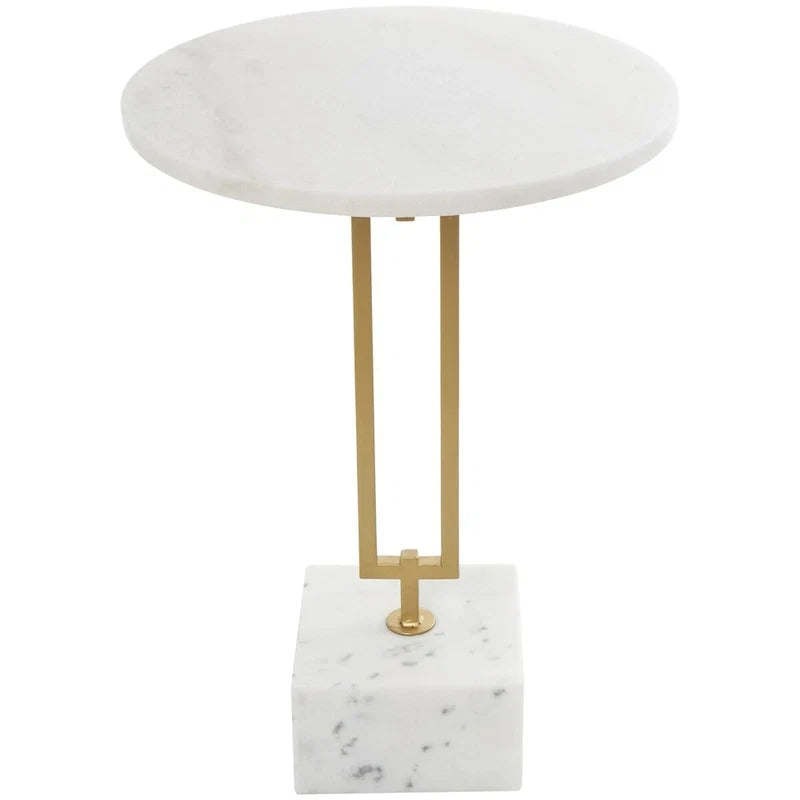 Table d'appoint géométrique en marbre avec support rectangulaire en métal doré - Blanc