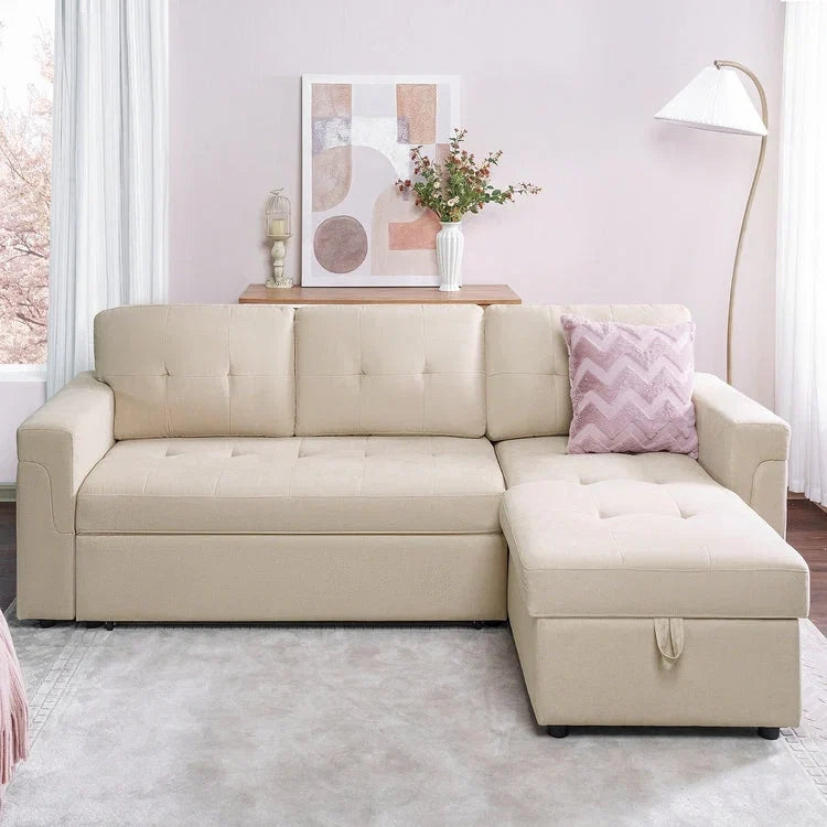 Canapé d'angle réversible avec lit gigogne, méridienne de rangement, pieds durables,
