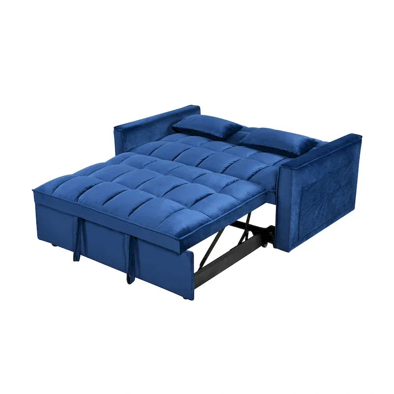 Causeuse moderne en velours avec dossier inclinable et poches, 2 places – Gris foncé / Gris clair / Bleu / Noir
