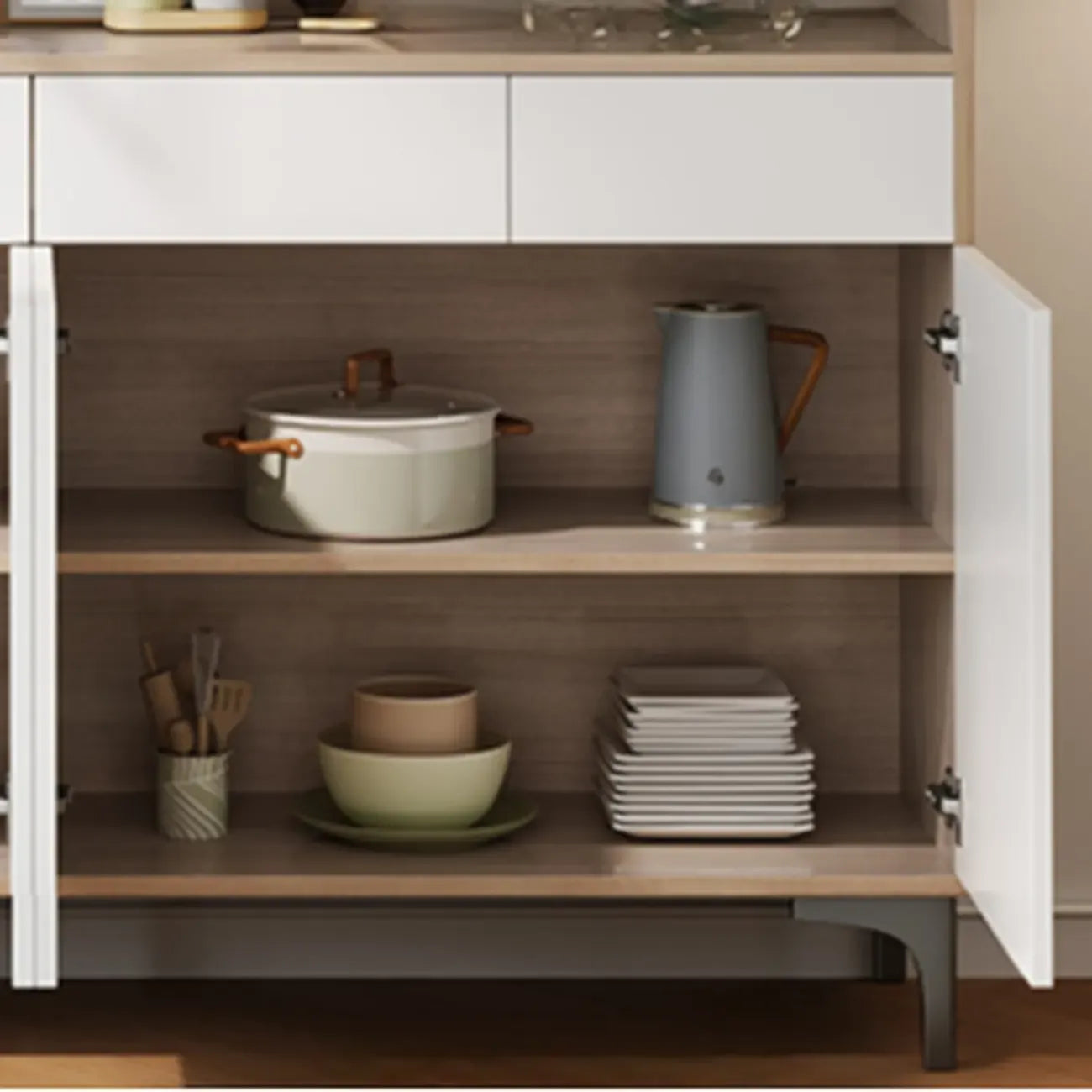 Buffet vaisselier en bois et verre avec partie haute