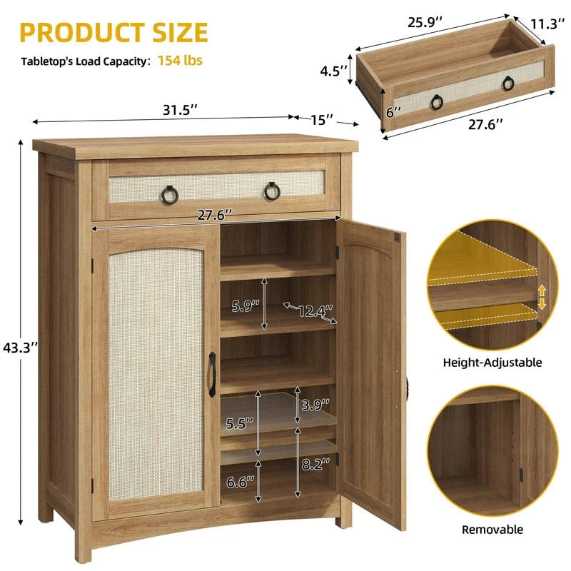 Meuble de rangement pour chaussures Moasis à 5 niveaux et 20 paires avec portes doubles pour entrée