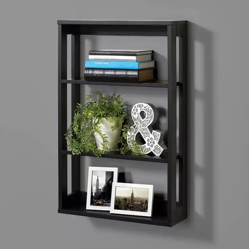 Étagère de rangement murale à 4 niveaux en bois composite, noir mat