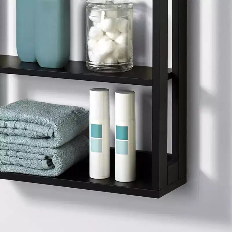 Étagère de rangement murale à 4 niveaux en bois composite, noir mat