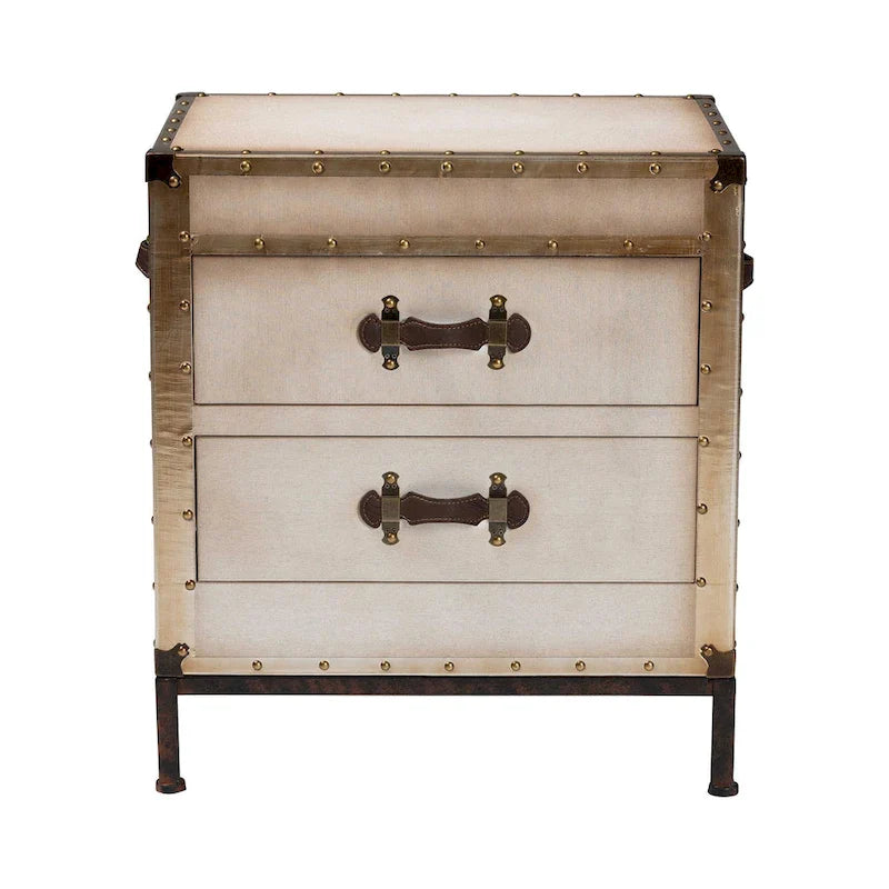 Table d'appoint/Malle de rangement en toile effet vieilli Laura