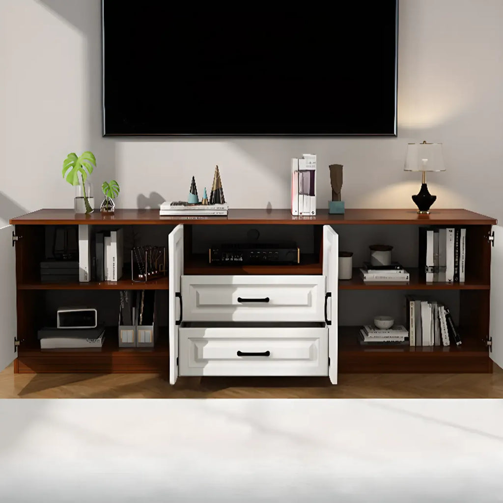 Meuble TV moderne blanc en bois avec rangement et gestion des câbles