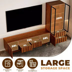 Meuble TV moderne Mid-Century en noyer et vitrine 3 niveaux en verre avec tiroirs