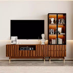 Meuble TV moderne Mid-Century en noyer et vitrine 3 niveaux en verre avec tiroirs