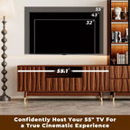 Meuble TV moderne Mid-Century en noyer et vitrine 3 niveaux en verre avec tiroirs