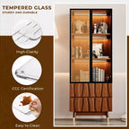 Meuble TV moderne Mid-Century en noyer et vitrine 3 niveaux en verre avec tiroirs