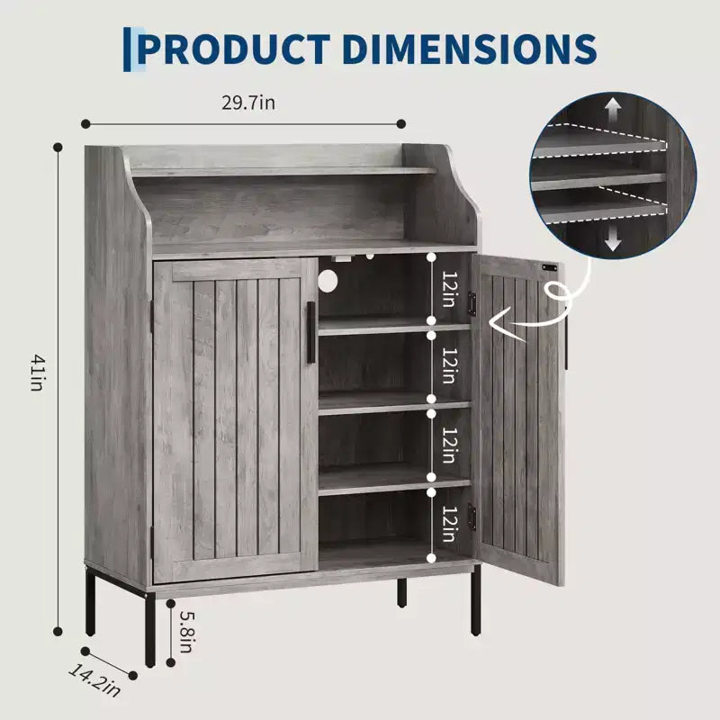 Meuble de rangement pour chaussures moderne 4 niveaux Organiseur en bois avec 3 étagères réglables, Meuble autonome pour couloir et entrée