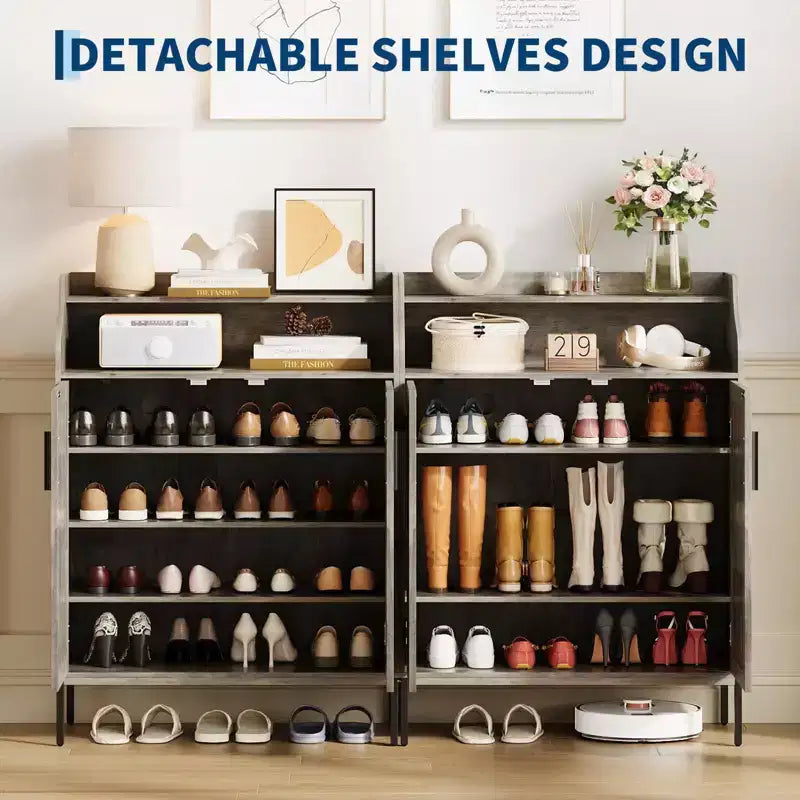 Meuble de rangement pour chaussures moderne 4 niveaux Organiseur en bois avec 3 étagères réglables, Meuble autonome pour couloir et entrée