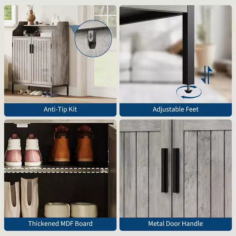 Meuble de rangement pour chaussures moderne 4 niveaux Organiseur en bois avec 3 étagères réglables, Meuble autonome pour couloir et entrée