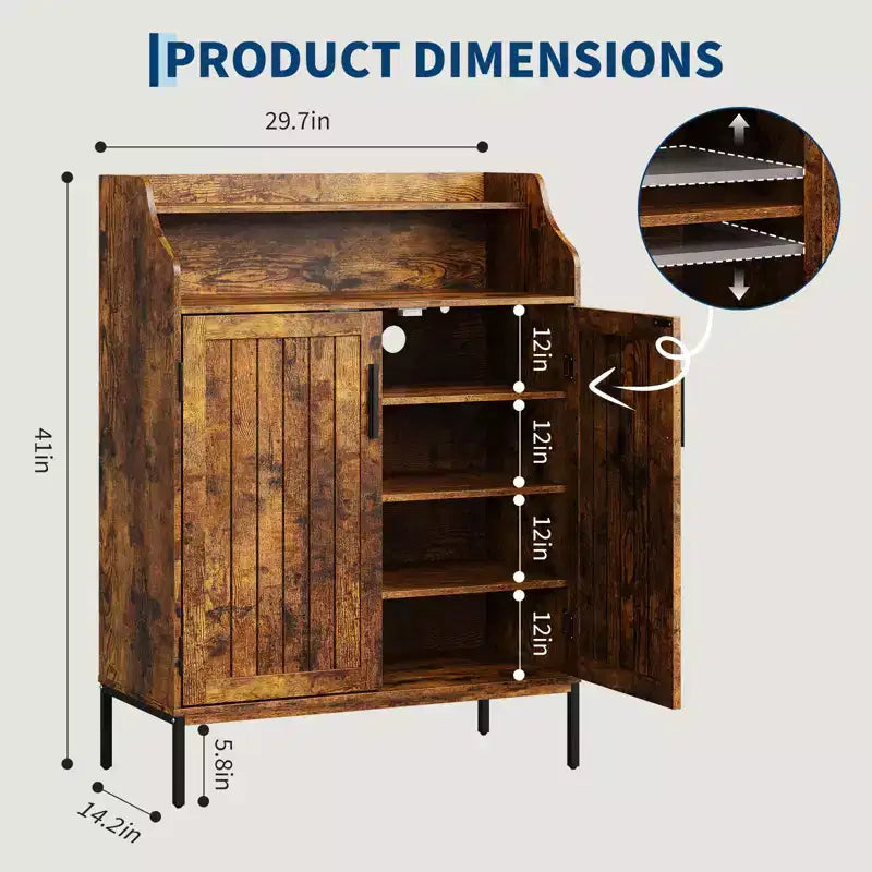 Meuble de rangement pour chaussures moderne 4 niveaux Organiseur en bois avec 3 étagères réglables, Meuble autonome pour couloir et entrée