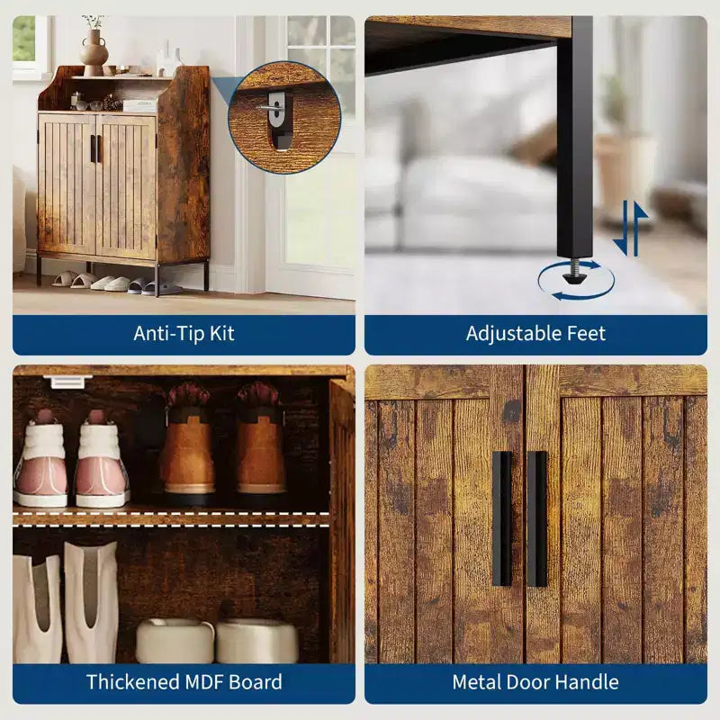 Meuble de rangement pour chaussures moderne 4 niveaux Organiseur en bois avec 3 étagères réglables, Meuble autonome pour couloir et entrée