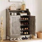 Meuble de rangement pour chaussures moderne 4 niveaux Organiseur en bois avec 3 étagères réglables, Meuble autonome pour couloir et entrée