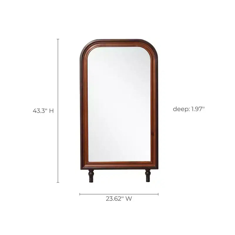 Miroir Mural Rectangulaire Arrondi Moderne avec Cadre en Bois de Pin, 43,3"H x 23,62"W - Marron