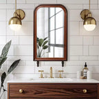 Miroir Mural Rectangulaire Arrondi Moderne avec Cadre en Bois de Pin, 43,3"H x 23,62"W - Marron
