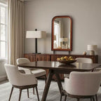 Miroir Mural Rectangulaire Arrondi Moderne avec Cadre en Bois de Pin, 43,3"H x 23,62"W - Marron