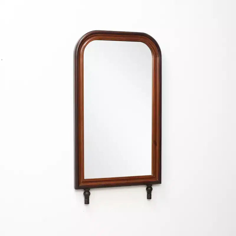 Miroir Mural Rectangulaire Arrondi Moderne avec Cadre en Bois de Pin, 43,3"H x 23,62"W - Marron