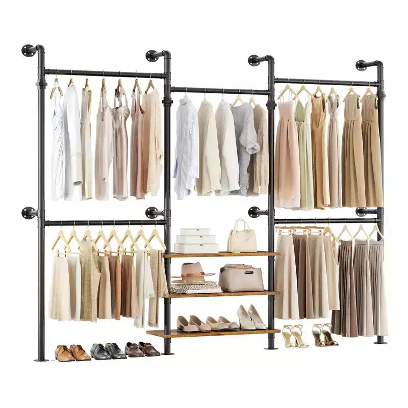 Portant à vêtements industriel en tuyaux, système de placard mural de 2,2 à 3,3 m