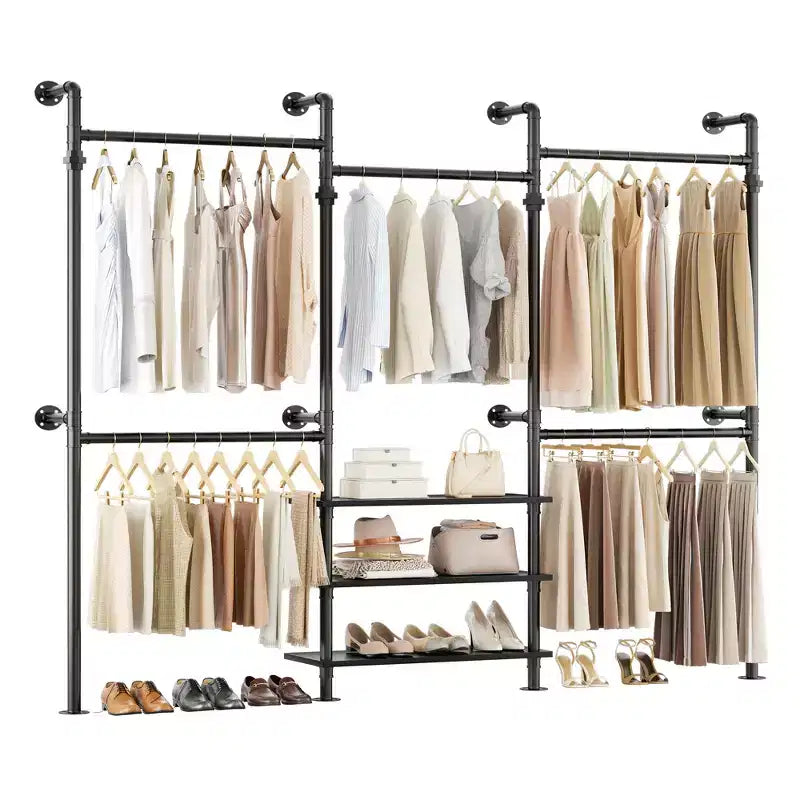 Portant à vêtements industriel en tuyaux, système de placard mural de 2,2 à 3,3 m