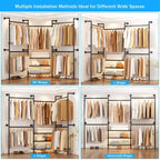 Portant à vêtements industriel en tuyaux, système de placard mural de 2,2 à 3,3 m