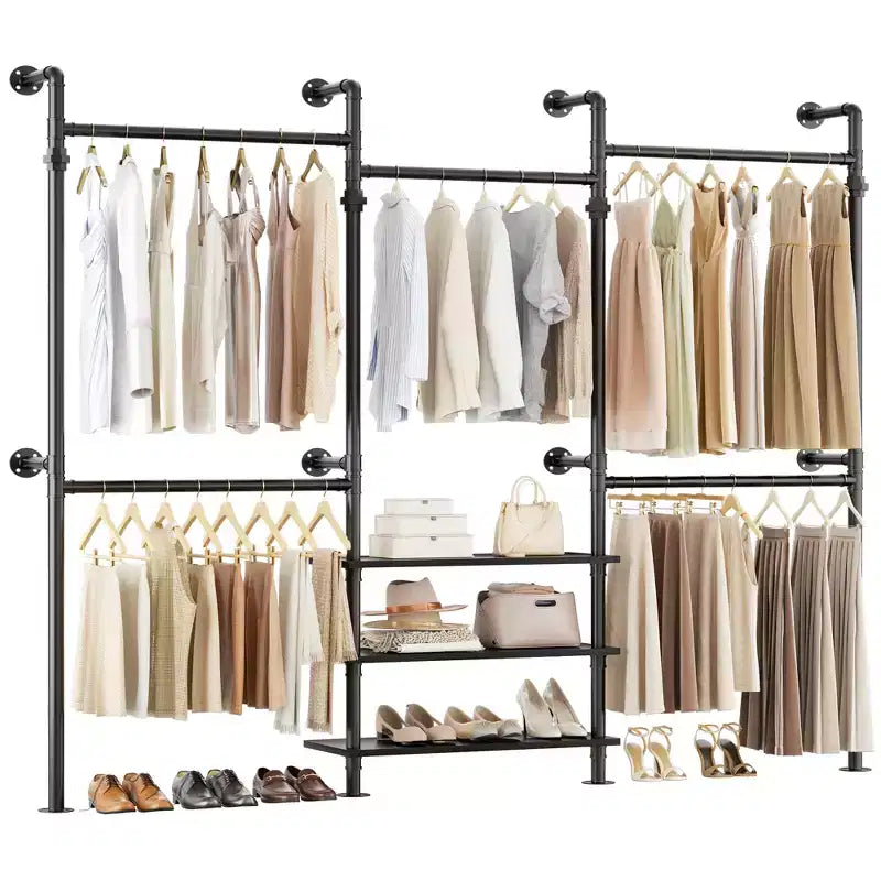 Portant à vêtements industriel en tuyaux, système de placard mural de 2,2 à 3,3 m