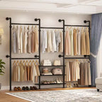 Besiost Industrial Pipe Clothing Rack, 7.3-10.9Ft Wall Mounted Closet System