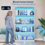 Vitrine en verre avec portes, meuble de curiosités à 4 niveaux avec lumières LED, ports de charge et détecteur de mouvement