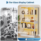 Vitrine en verre avec portes, meuble de curiosités à 4 niveaux avec lumières LED, ports de charge et détecteur de mouvement