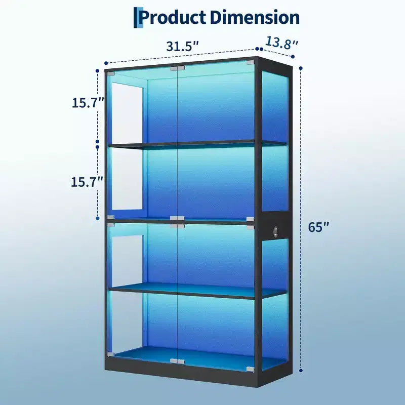 Vitrine en verre avec portes, meuble de curiosités à 4 niveaux avec lumières LED, ports de charge et détecteur de mouvement