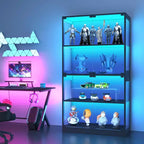 Vitrine en verre avec portes, meuble de curiosités à 4 niveaux avec lumières LED, ports de charge et détecteur de mouvement