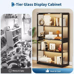 Vitrine en verre avec portes, meuble de curiosités à 4 niveaux avec lumières LED, ports de charge et détecteur de mouvement