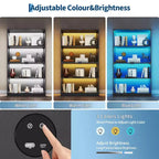 Vitrine en verre avec portes, meuble de curiosités à 4 niveaux avec lumières LED, ports de charge et détecteur de mouvement