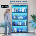 Vitrine en verre avec portes, meuble de curiosités à 4 niveaux avec lumières LED, ports de charge et détecteur de mouvement