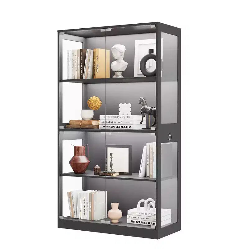 Vitrine en verre avec portes, meuble de curiosités à 4 niveaux avec lumières LED, ports de charge et détecteur de mouvement