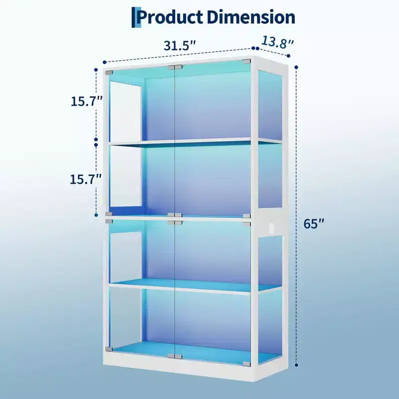 Vitrine en verre avec portes, meuble de curiosités à 4 niveaux avec lumières LED, ports de charge et détecteur de mouvement