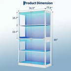 Vitrine en verre avec portes, meuble de curiosités à 4 niveaux avec lumières LED, ports de charge et détecteur de mouvement