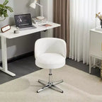 Chaise de bureau moderne pivotante en PU sans accoudoirs ni roulettes, réglable en hauteur, avec support dorsal, coloris blanc et marron