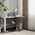 Chaise de bureau moderne pivotante en PU sans accoudoirs ni roulettes, réglable en hauteur, avec support dorsal, coloris blanc et marron