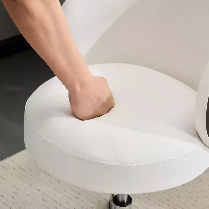 Chaise de bureau moderne pivotante en PU sans accoudoirs ni roulettes, réglable en hauteur, avec support dorsal, coloris blanc et marron