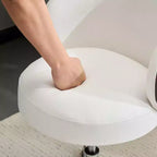 Chaise de bureau moderne pivotante en PU sans accoudoirs ni roulettes, réglable en hauteur, avec support dorsal, coloris blanc et marron
