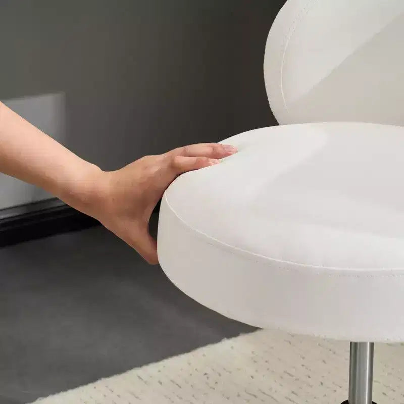 Chaise de bureau moderne pivotante en PU sans accoudoirs ni roulettes, réglable en hauteur, avec support dorsal, coloris blanc et marron