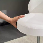 Chaise de bureau moderne pivotante en PU sans accoudoirs ni roulettes, réglable en hauteur, avec support dorsal, coloris blanc et marron