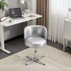 Chaise de bureau moderne pivotante en PU sans accoudoirs ni roulettes, réglable en hauteur, avec support dorsal, coloris blanc et marron
