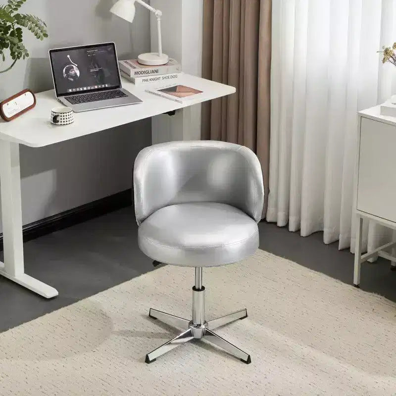 Chaise de bureau moderne pivotante en PU sans accoudoirs ni roulettes, réglable en hauteur, avec support dorsal, coloris blanc et marron
