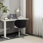Chaise de bureau moderne pivotante en PU sans accoudoirs ni roulettes, réglable en hauteur, avec support dorsal, coloris blanc et marron