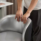 Chaise de bureau moderne pivotante en PU sans accoudoirs ni roulettes, réglable en hauteur, avec support dorsal, coloris blanc et marron