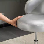 Chaise de bureau moderne pivotante en PU sans accoudoirs ni roulettes, réglable en hauteur, avec support dorsal, coloris blanc et marron